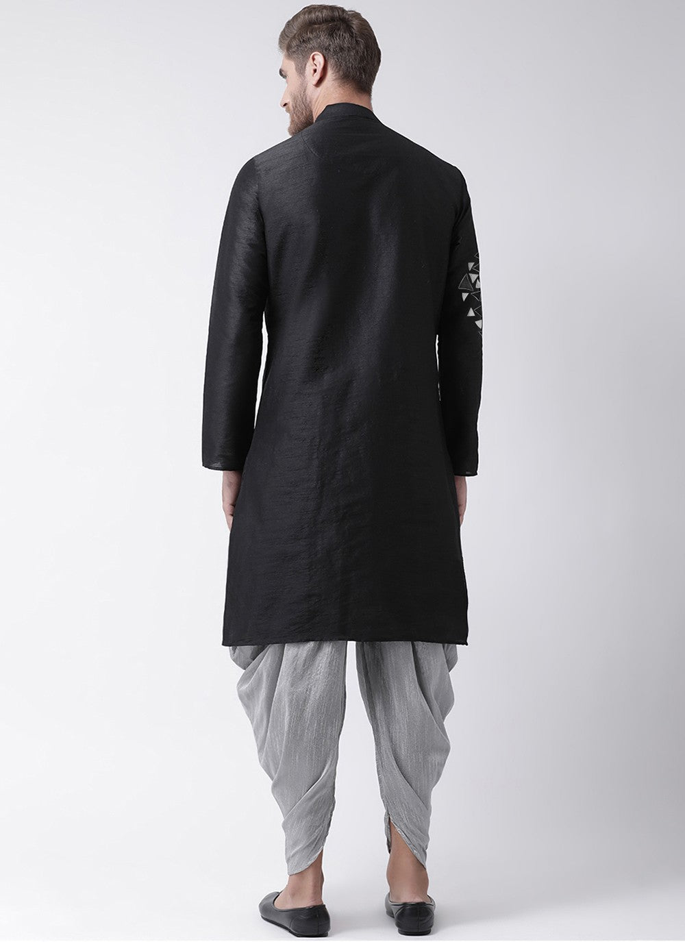 Embroidered Dupion Silk Black Dhoti Kurta - M2076