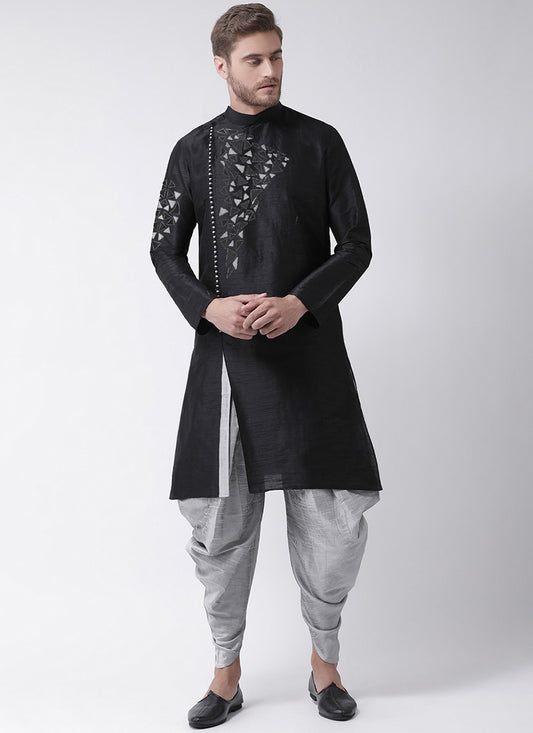 Embroidered Dupion Silk Black Dhoti Kurta - M2076