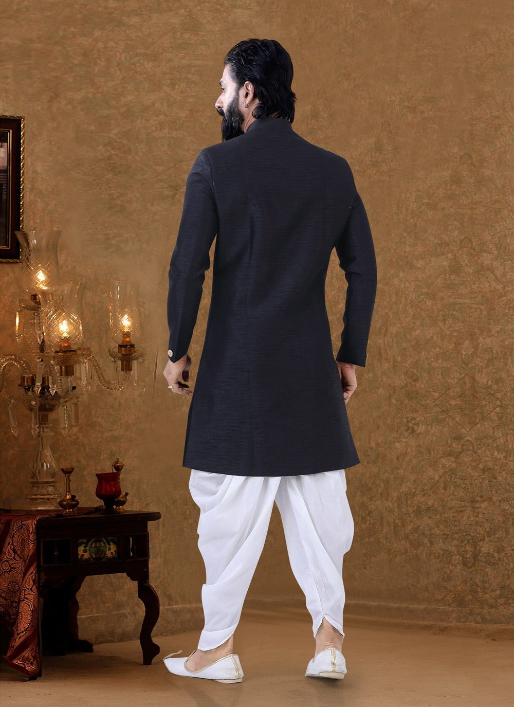 Fancy Work Silk Black Dhoti Kurta - M3957