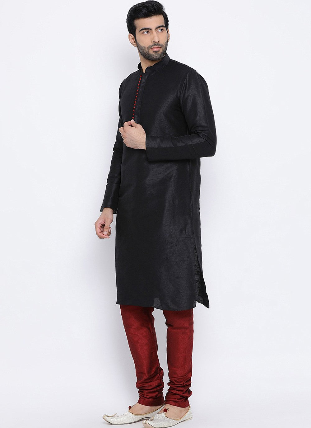 Plain Dupion Silk Black Kurta Pyjama - M2009