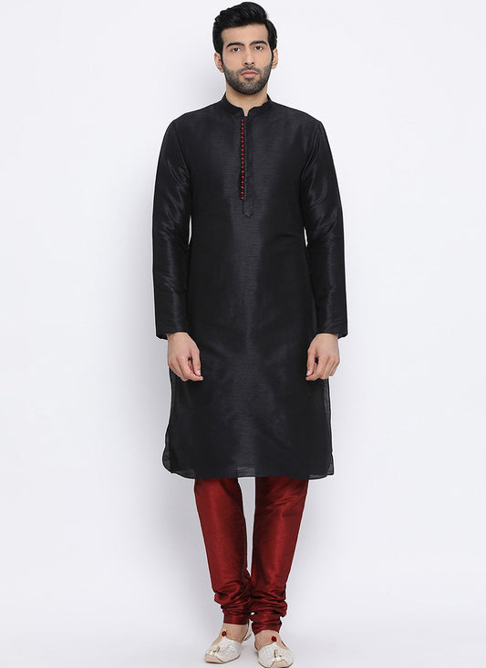 Plain Dupion Silk Black Kurta Pyjama - M2009