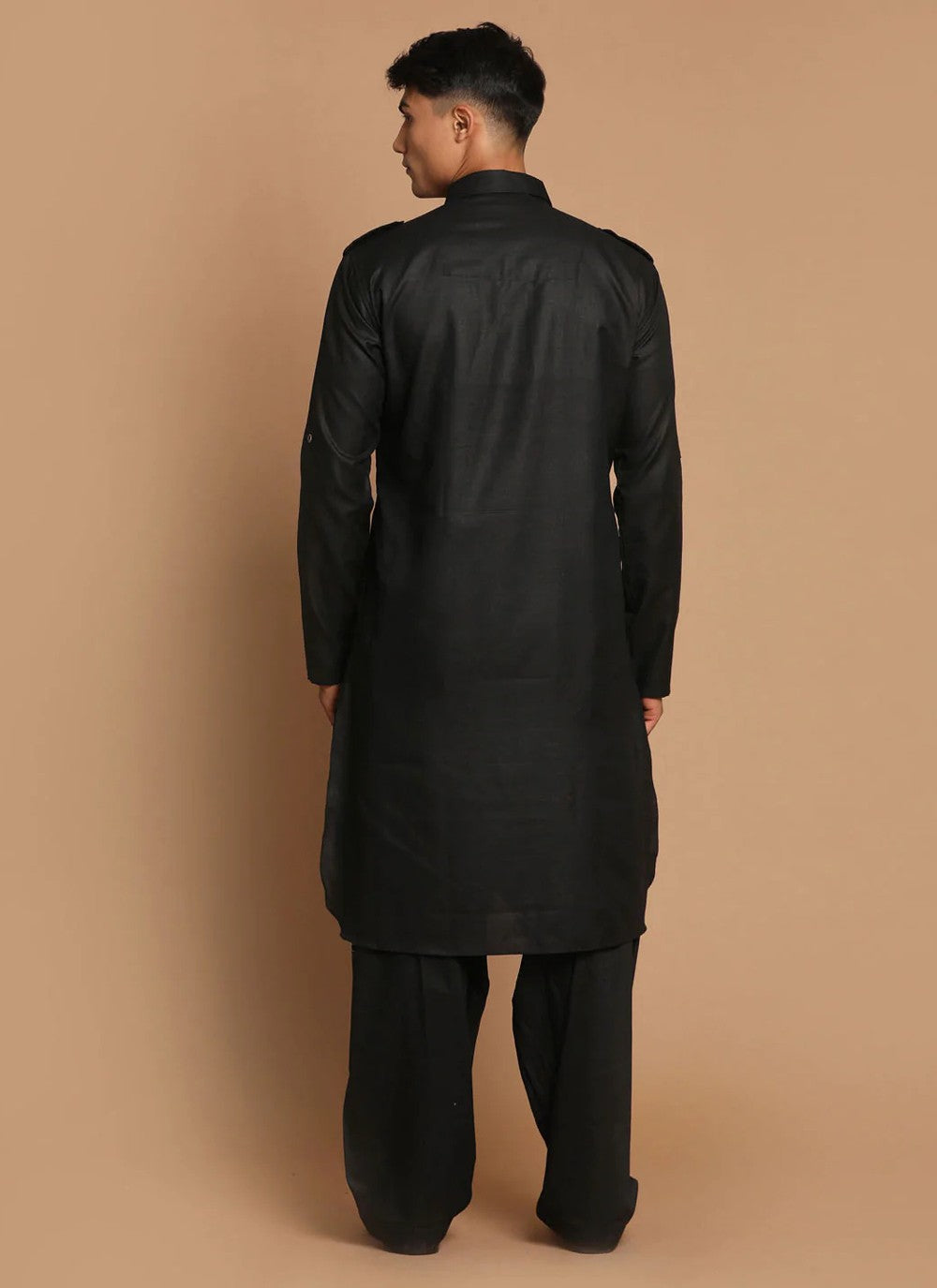 Plain Cotton Black Kurta Pyjama - M3854