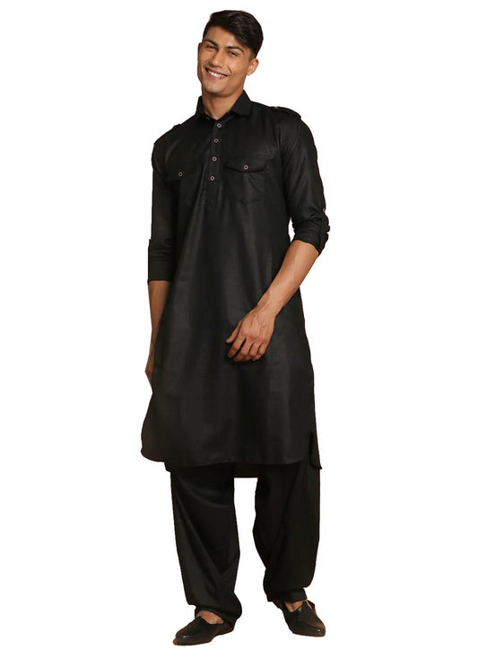 Plain Cotton Black Kurta Pyjama - M3854