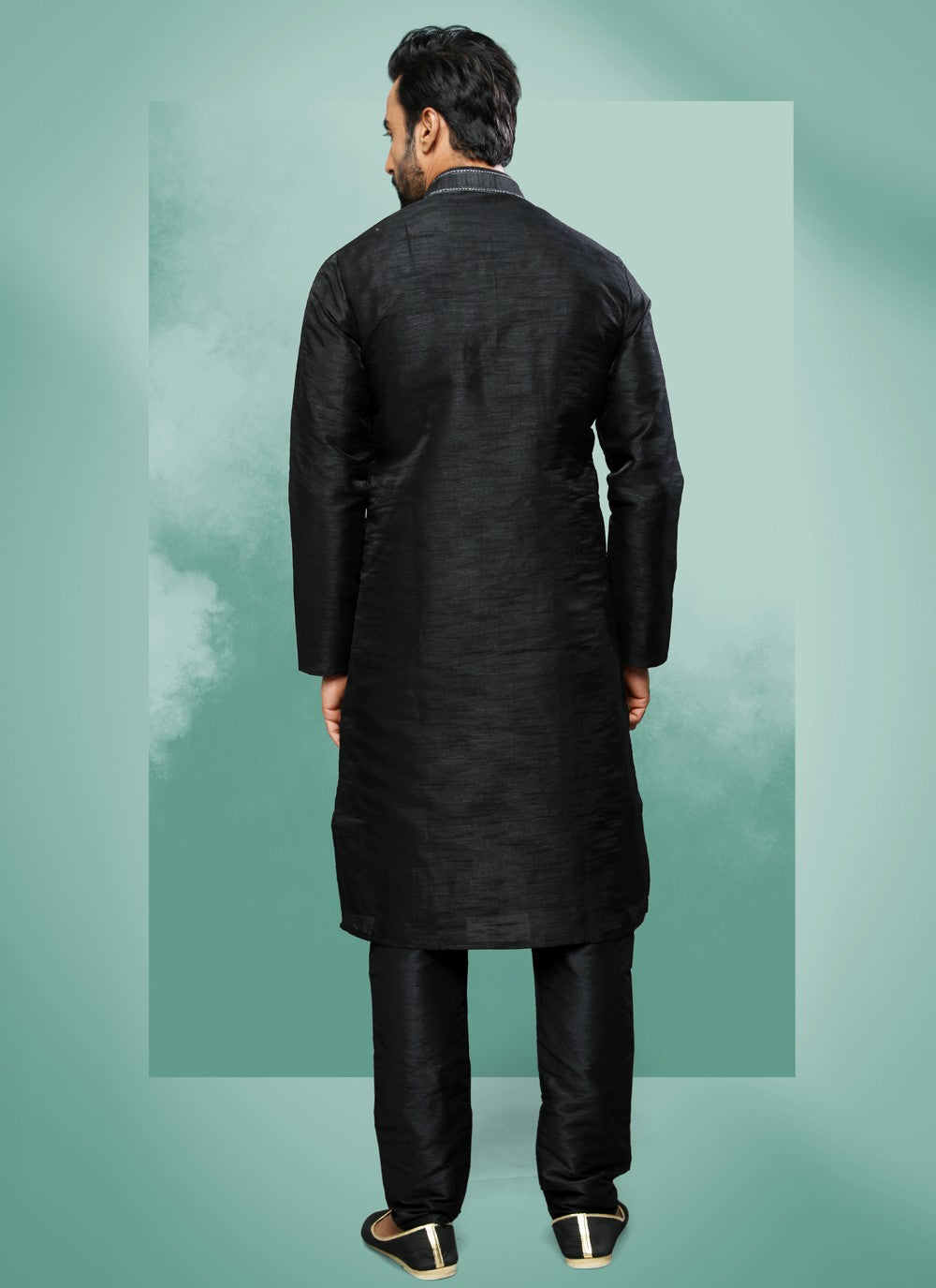 Embroidered Art Silk Black Kurta Pyjama - M4371