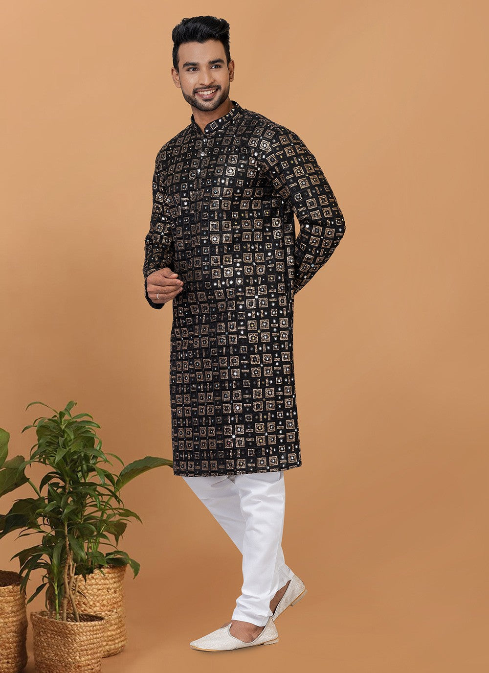 Embroidered Georgette Black Kurta Pyjama - M6240