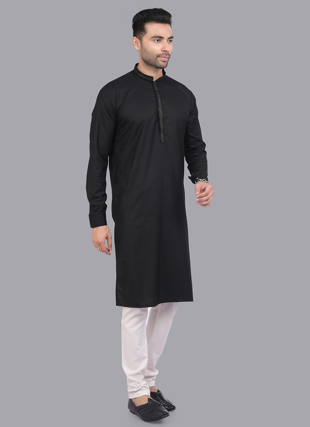 Plain Art Silk Black Kurta Pyjama - M6731