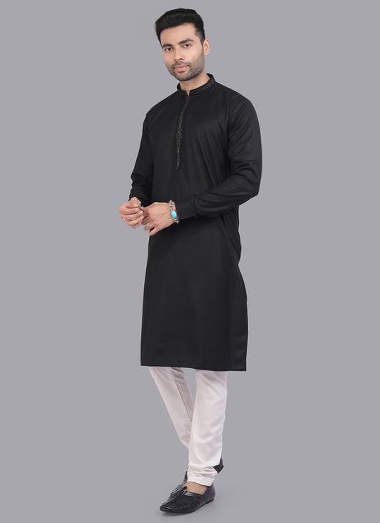 Plain Art Silk Black Kurta Pyjama - M6731