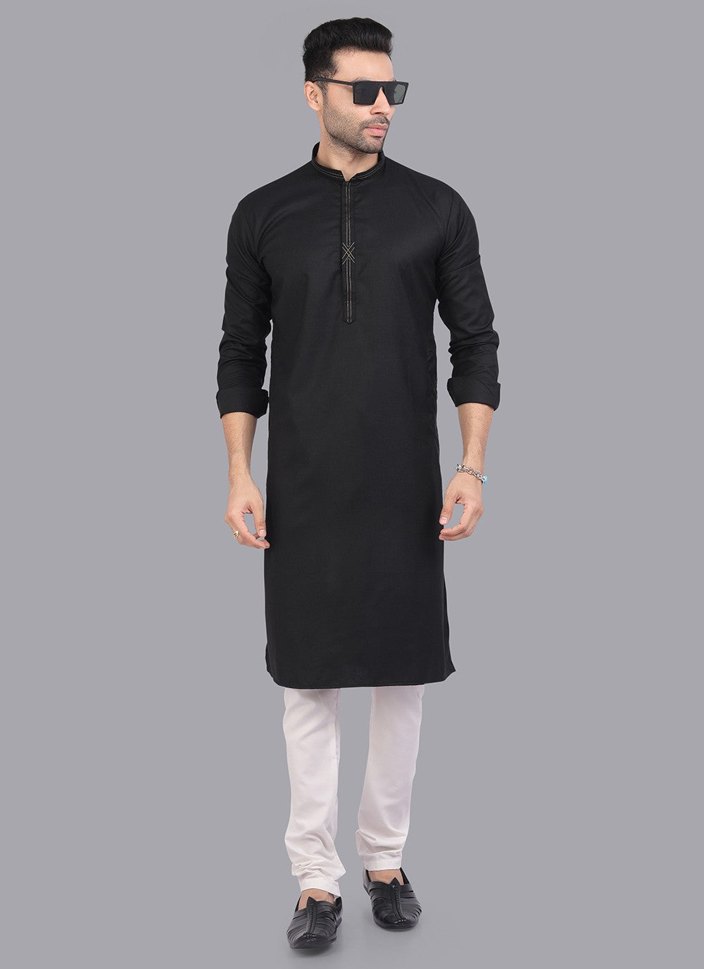 Plain Art Silk Black Kurta Pyjama - M6731