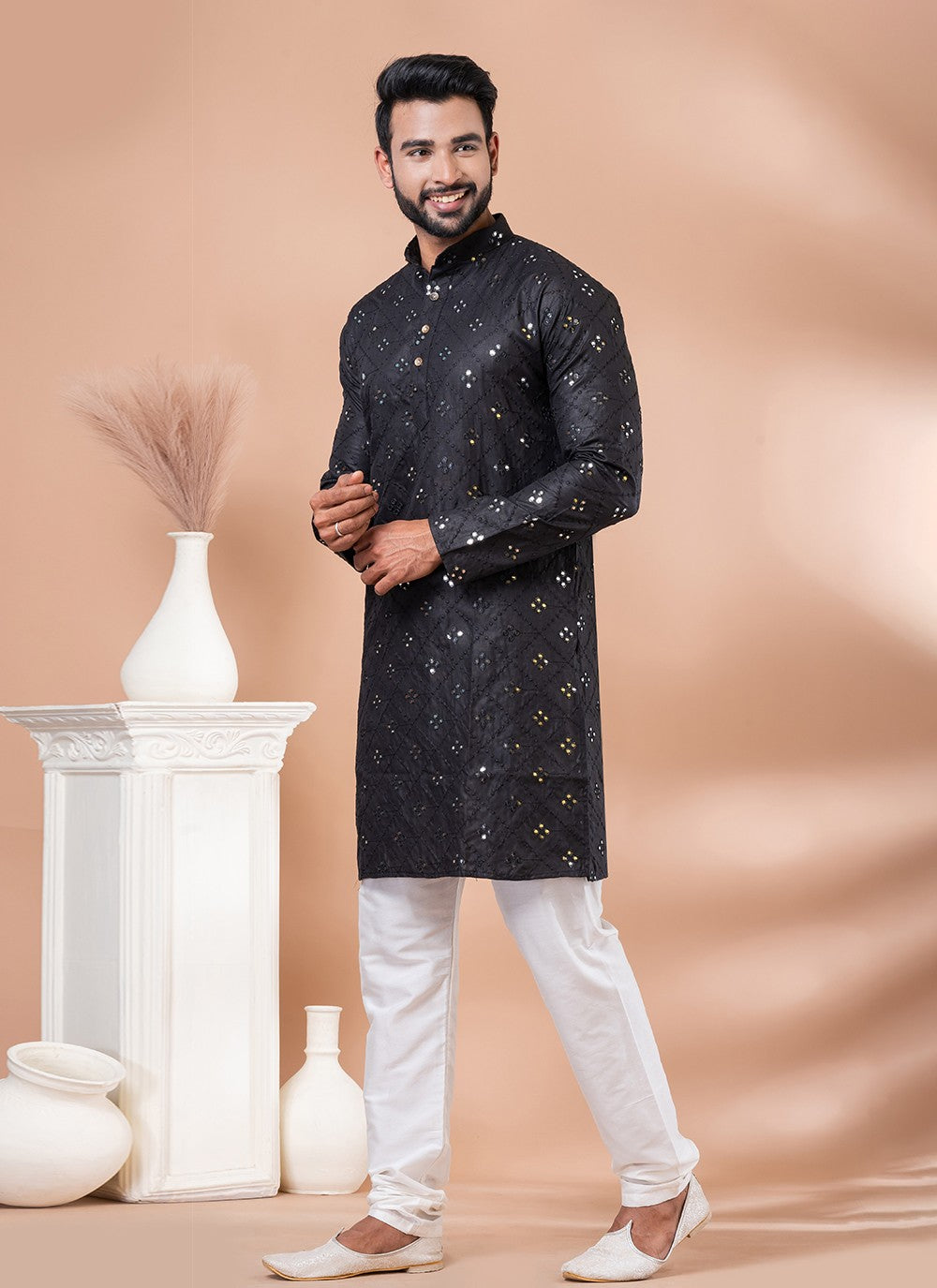 Mirror Cotton Black Kurta Pyjama - M7797