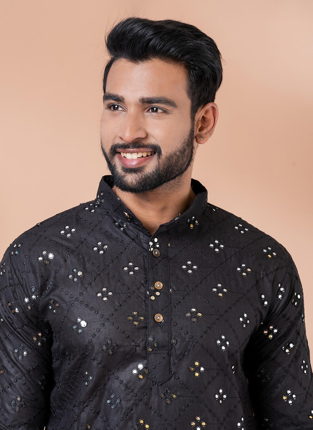 Mirror Cotton Black Kurta Pyjama - M7797