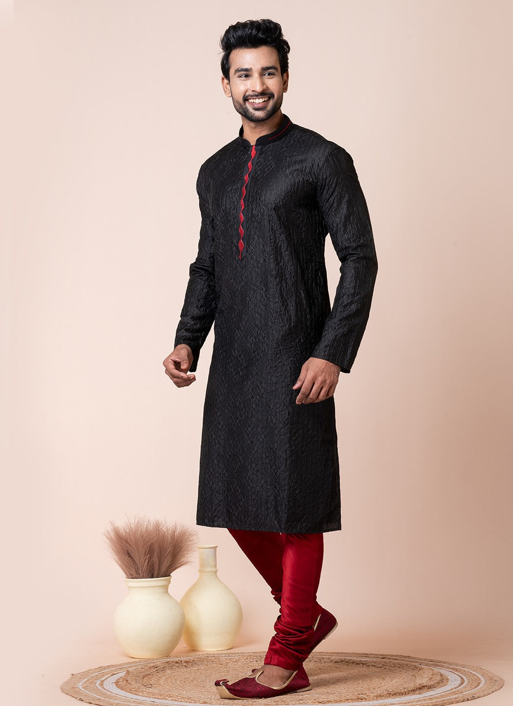 Plain Cotton Black Kurta Pyjama - M8582