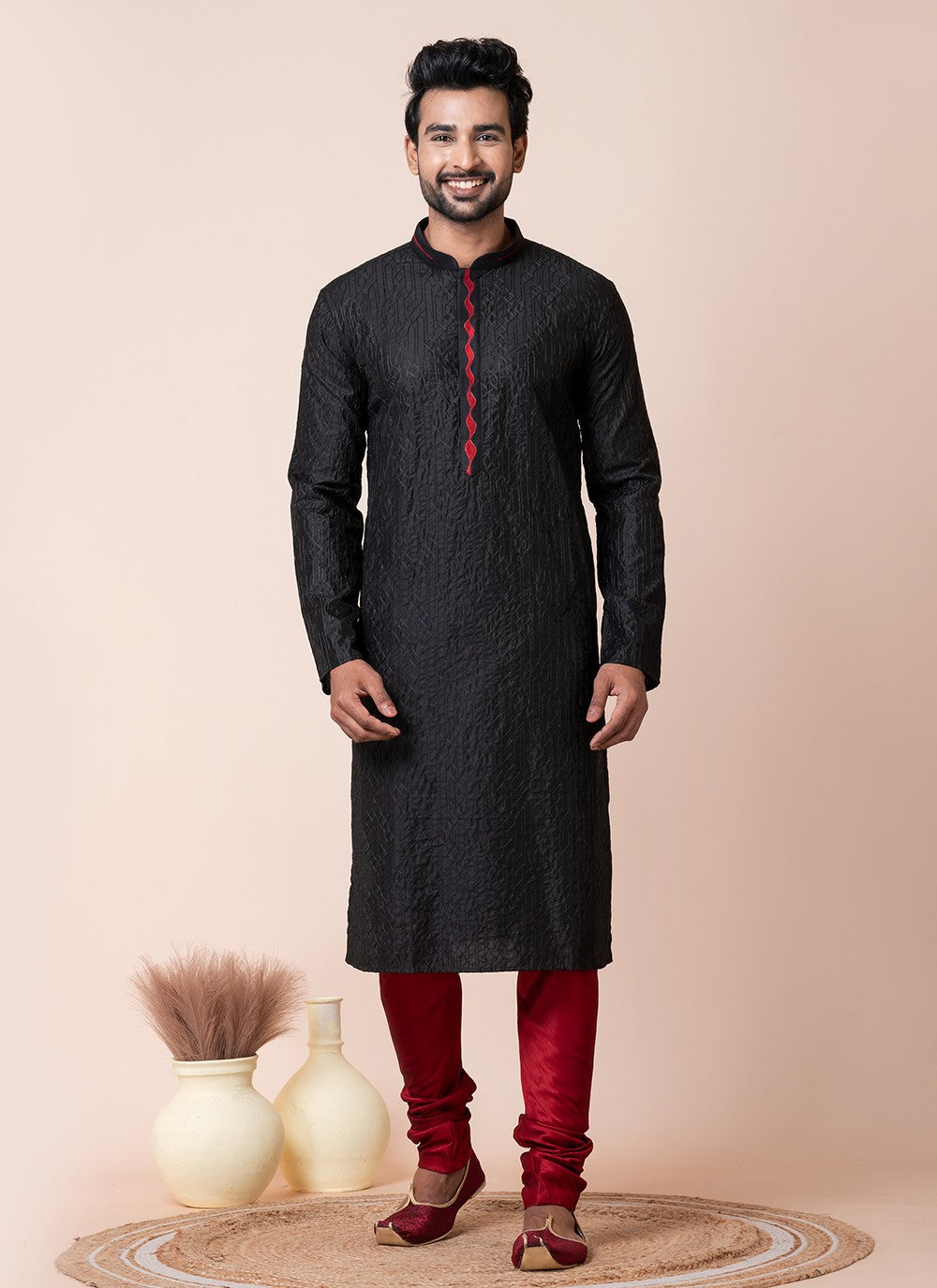 Plain Cotton Black Kurta Pyjama - M8582