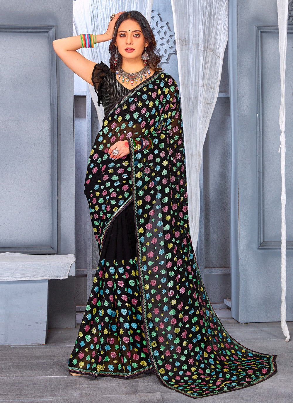 Contemporary Embroidered Georgette Saree - S3670