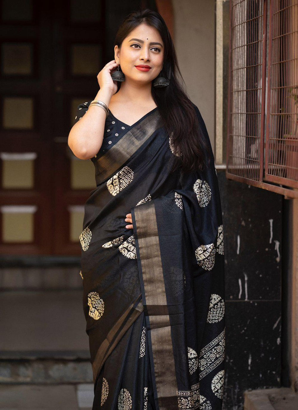 Contemporary Block Print Chanderi Cotton Saree - S5794