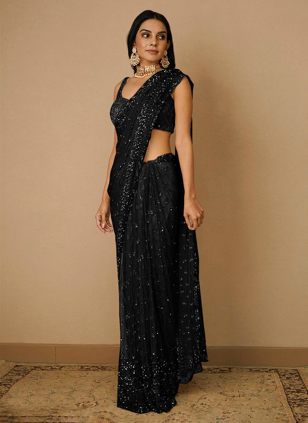 Contemporary Embroidered Net Saree - S3570