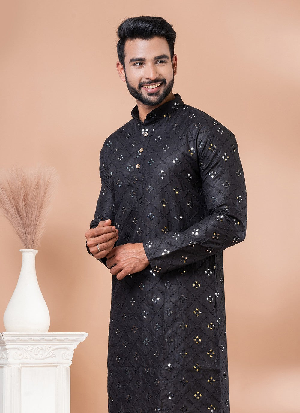 Mirror Cotton Black Kurta - M7818