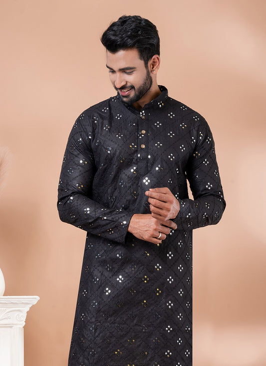 Mirror Cotton Black Kurta - M7818