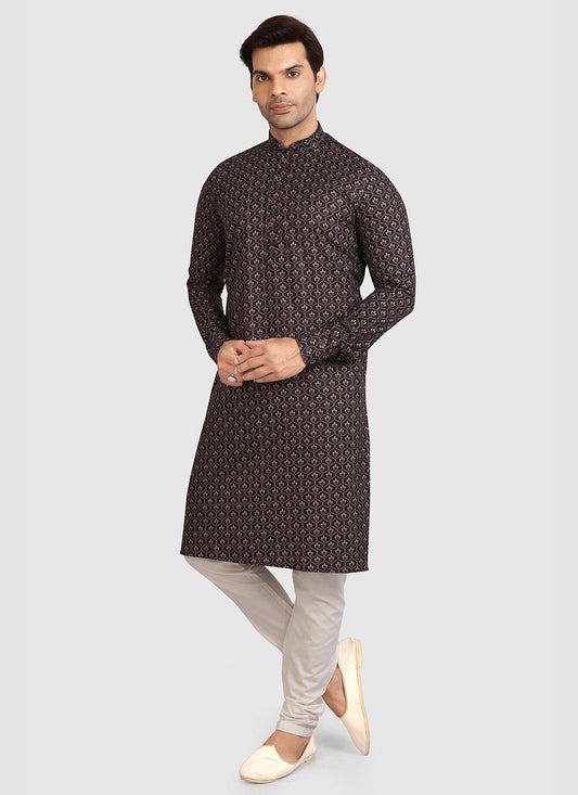 Printed Cotton Black Kurta Pyjama - M2712