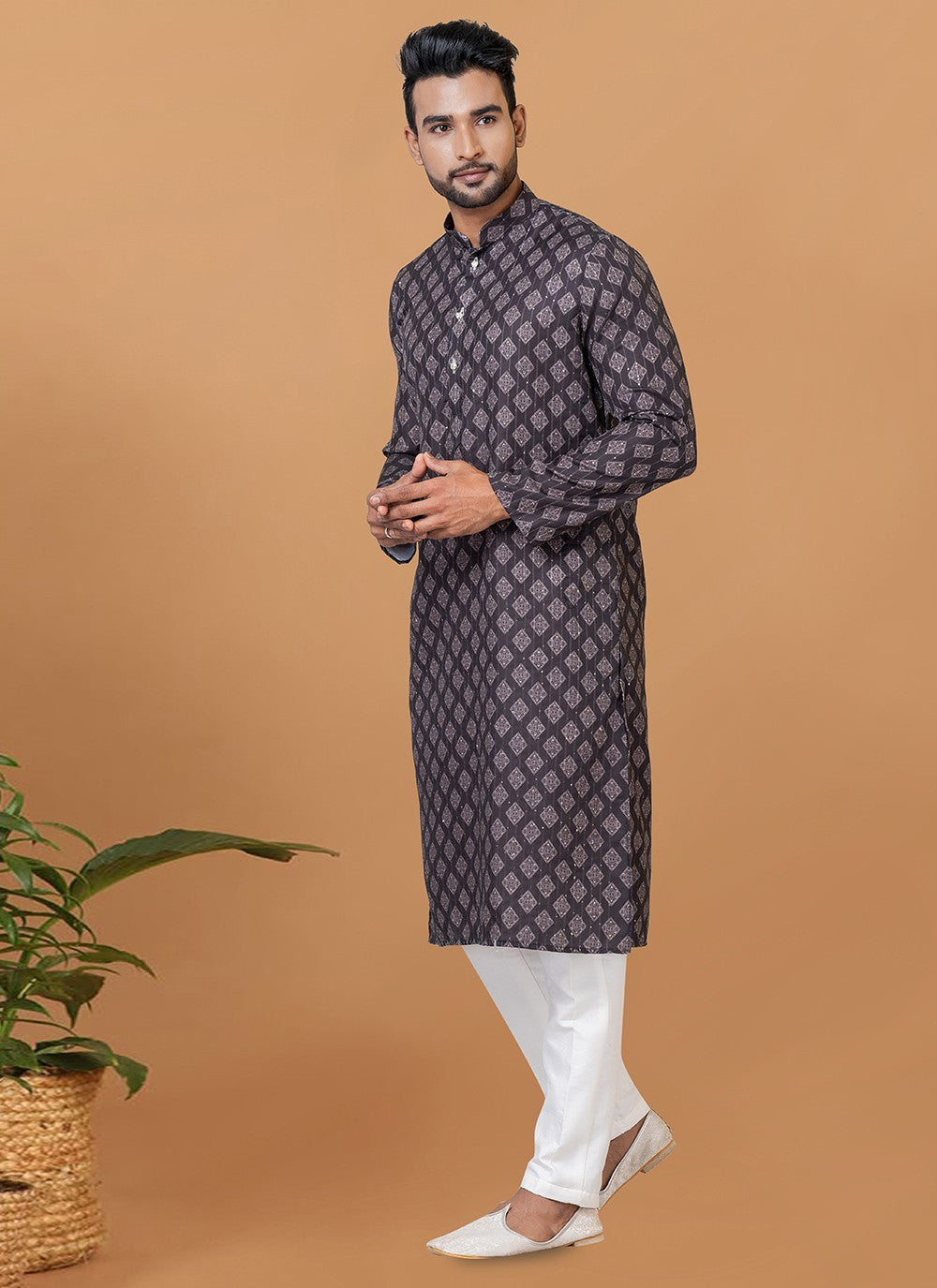 Digital Print Cotton Black Kurta Pyjama - M5907