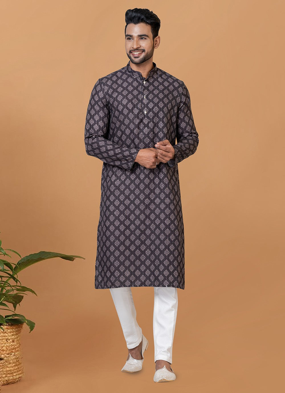 Digital Print Cotton Black Kurta Pyjama - M5907