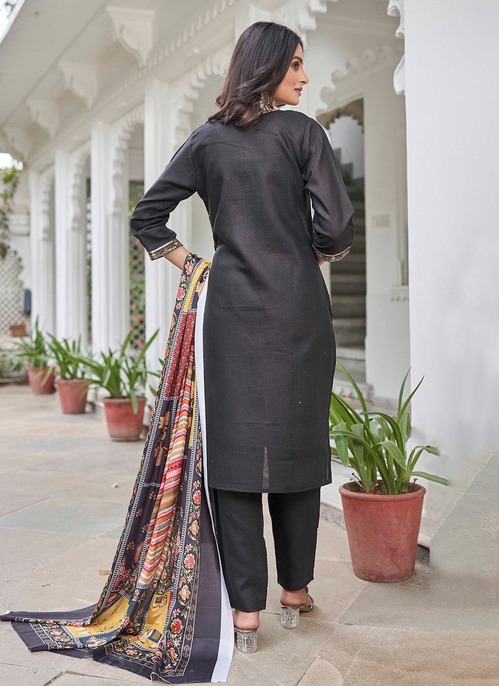 Embroidered Cotton Pant Style Suit - T4714