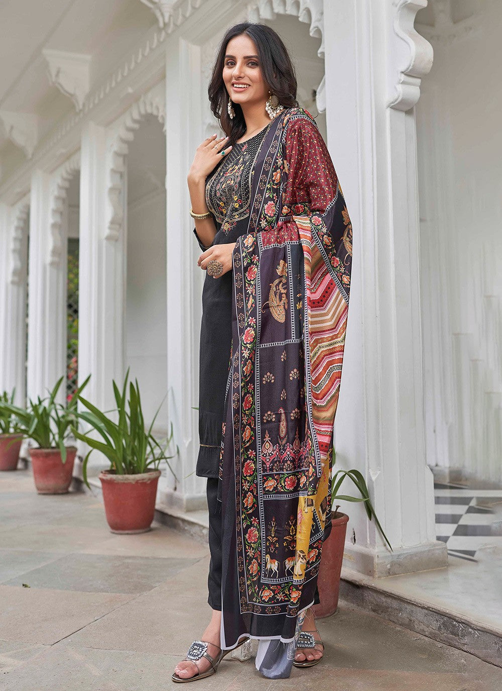 Embroidered Cotton Pant Style Suit - T4714