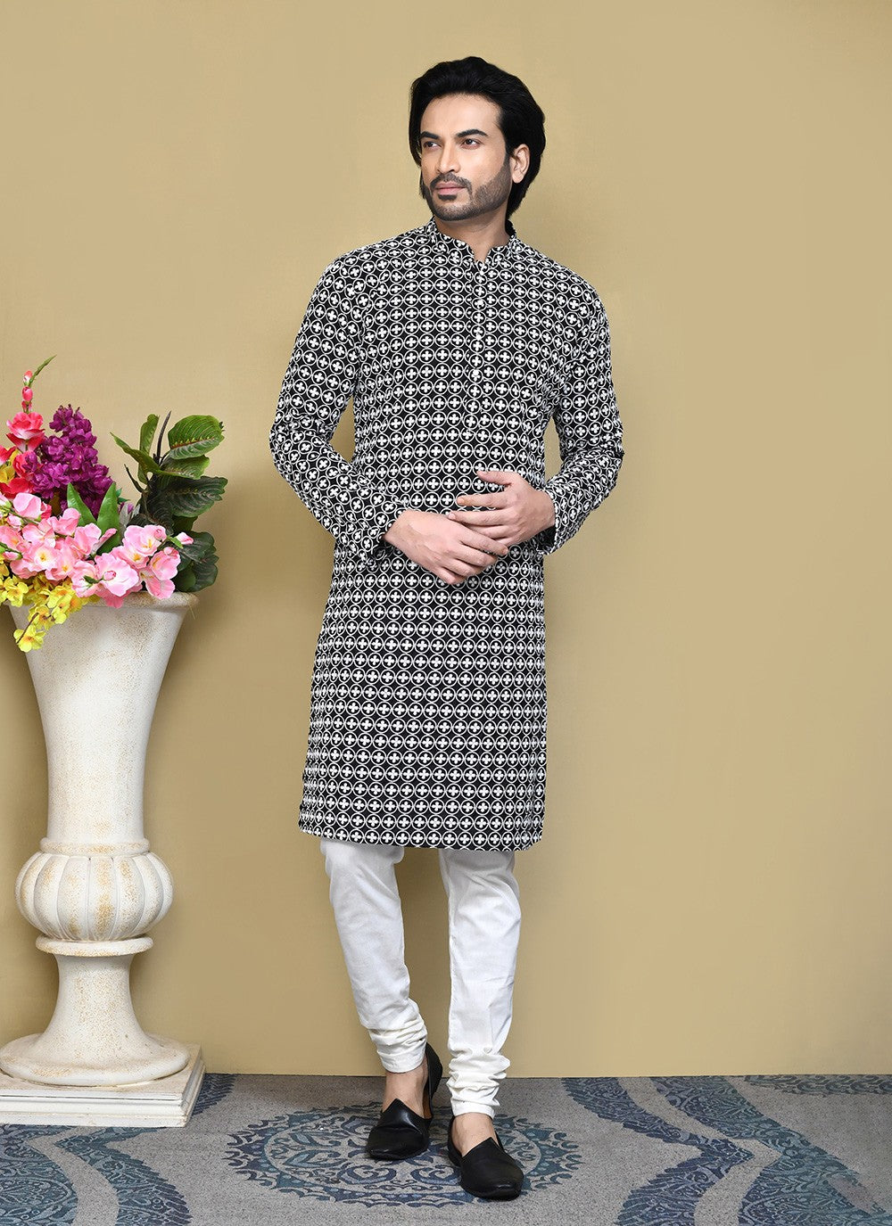 Buttons Cotton Black Kurta Pyjama - M7782