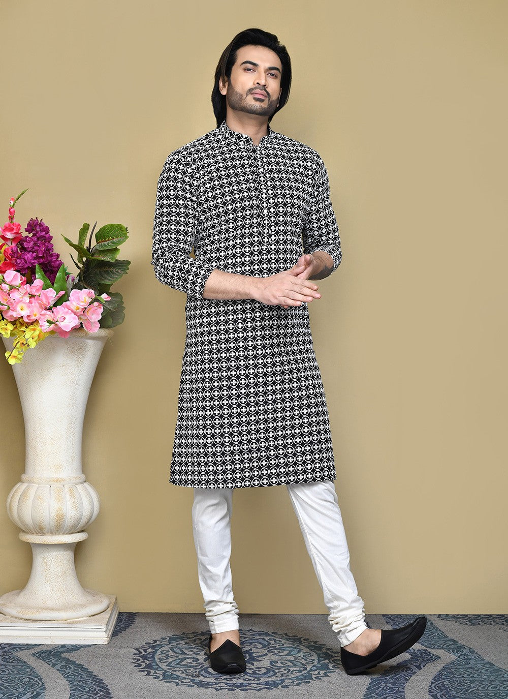 Buttons Cotton Black Kurta Pyjama - M7782