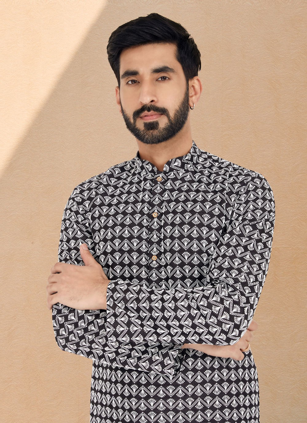 Embroidered Cotton Silk Black Kurta Pyjama - M4979