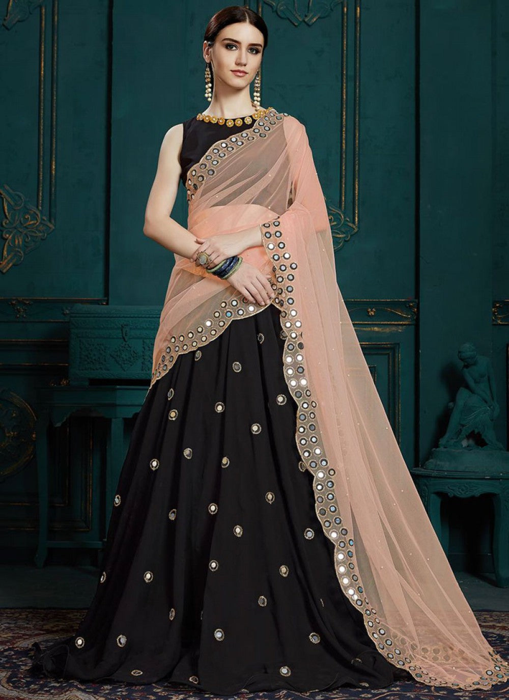 Cut Work Faux Georgette A - Line Lehenga - L0048