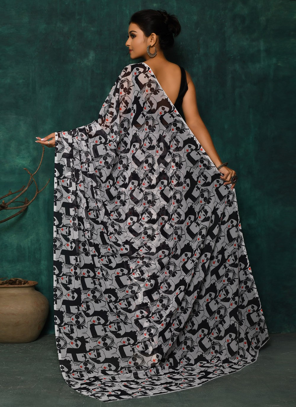 Classic Digital Print Faux Georgette Saree - S2342