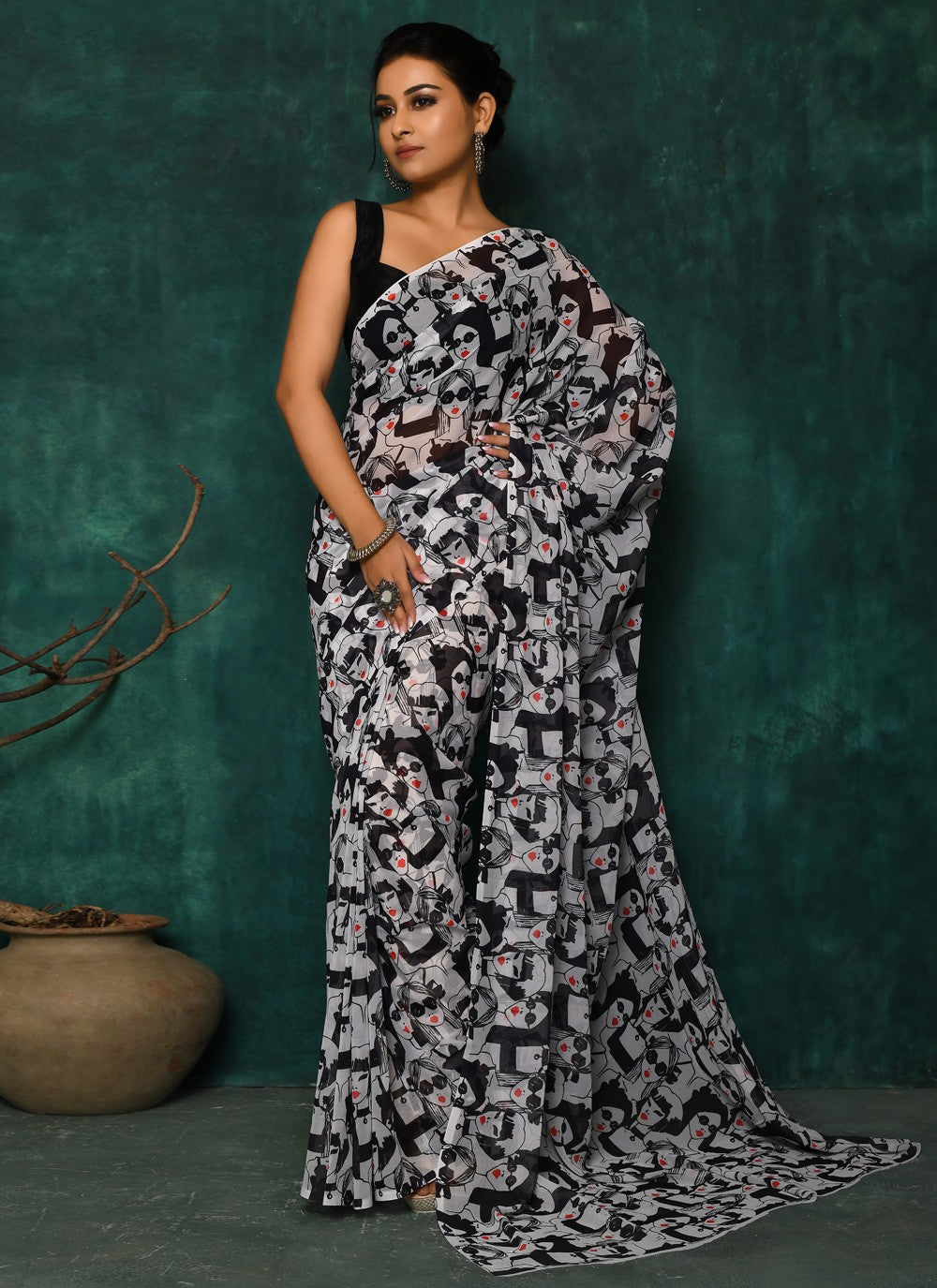 Classic Digital Print Faux Georgette Saree - S2342