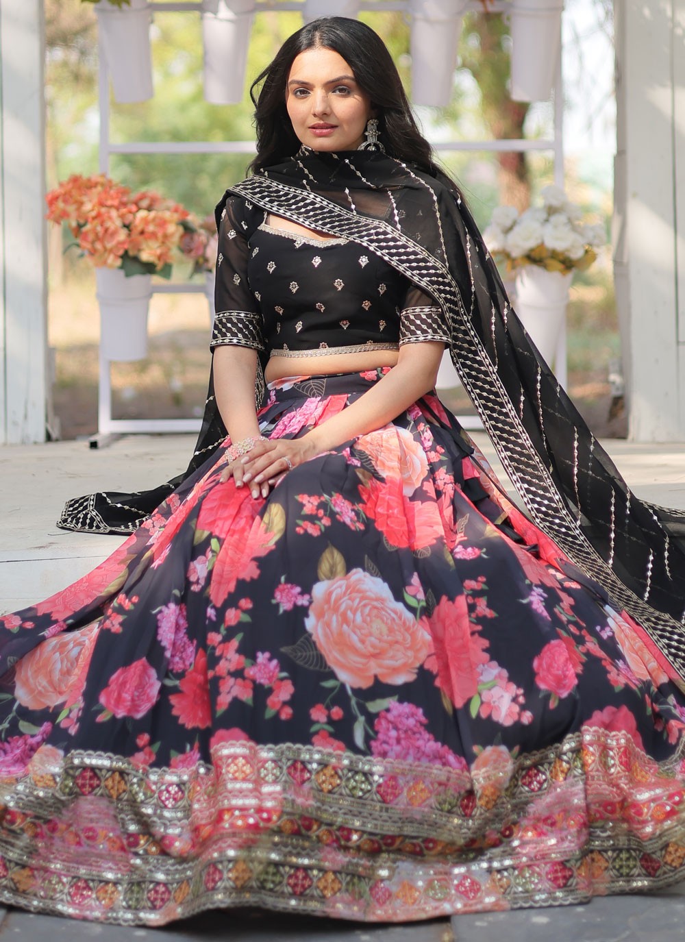 Digital Print Faux Georgette A - Line Lehenga - L2087