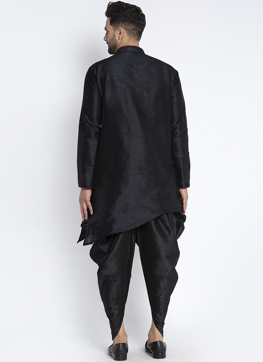 Plain Dupion Silk Black Dhoti Kurta - M2393