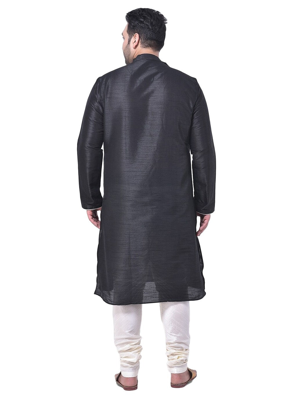 Plain Dupion Silk Black Kurta Pyjama - M2661