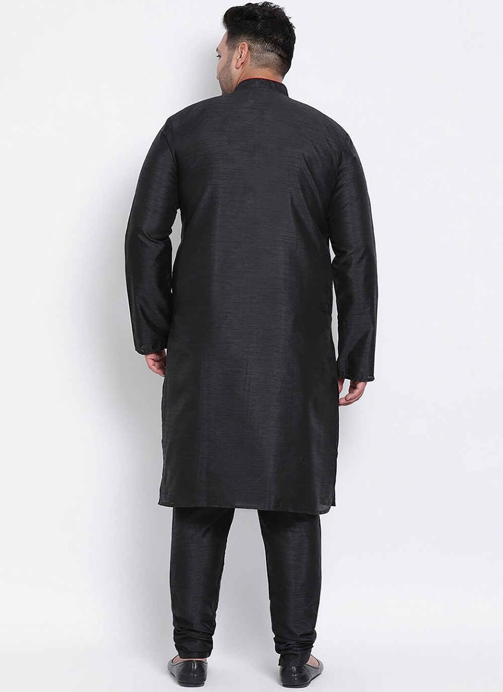 Plain Dupion Silk Black Kurta Pyjama - M2671