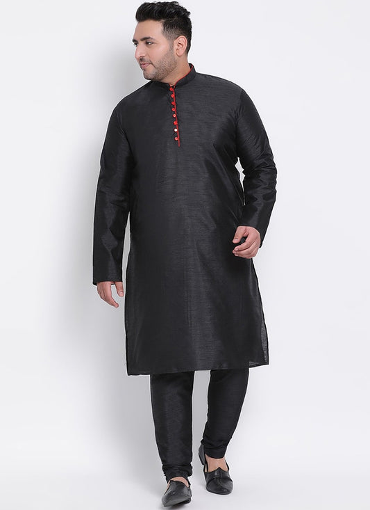 Plain Dupion Silk Black Kurta Pyjama - M2671