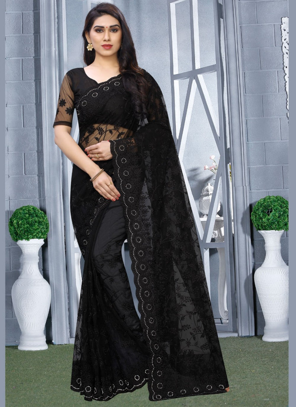 Classic Embroidered Net Saree - S0251