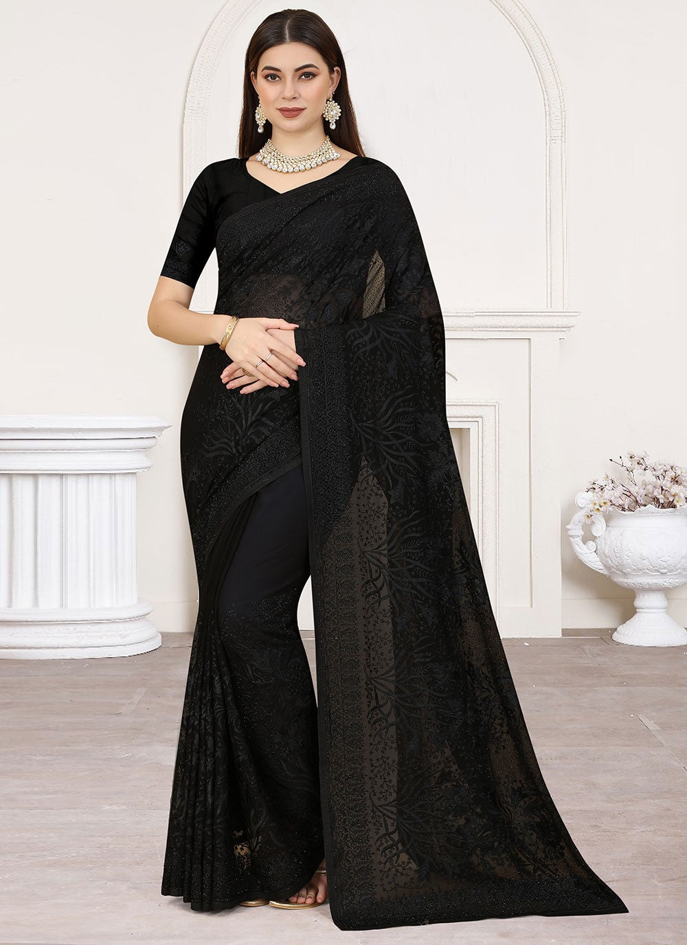 Classic Embroidered Georgette Saree - S2499