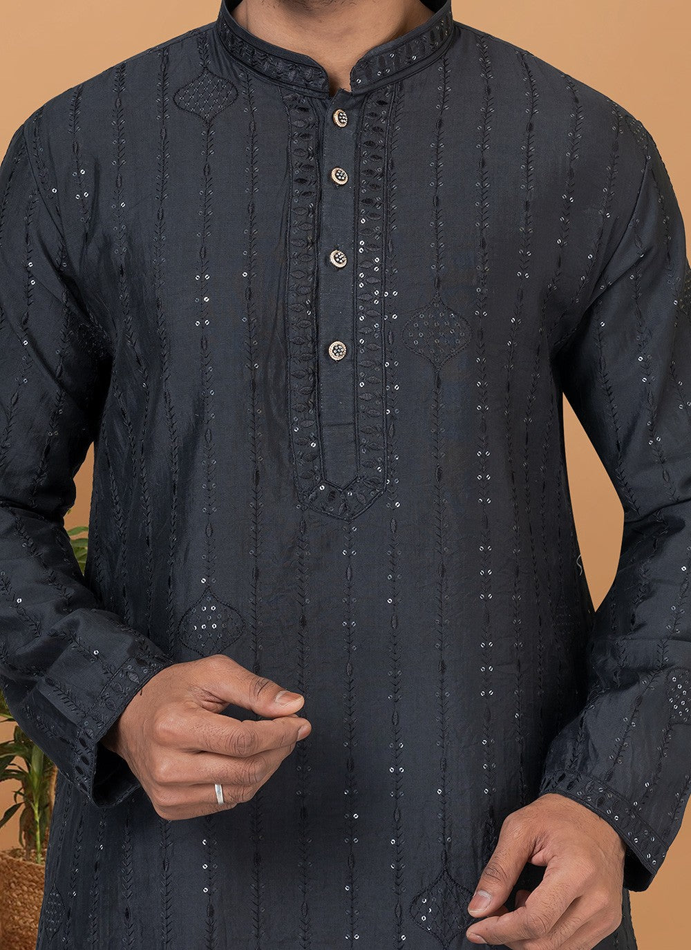 Embroidered Cotton , Viscose Black Kurta Pyjama - M6359