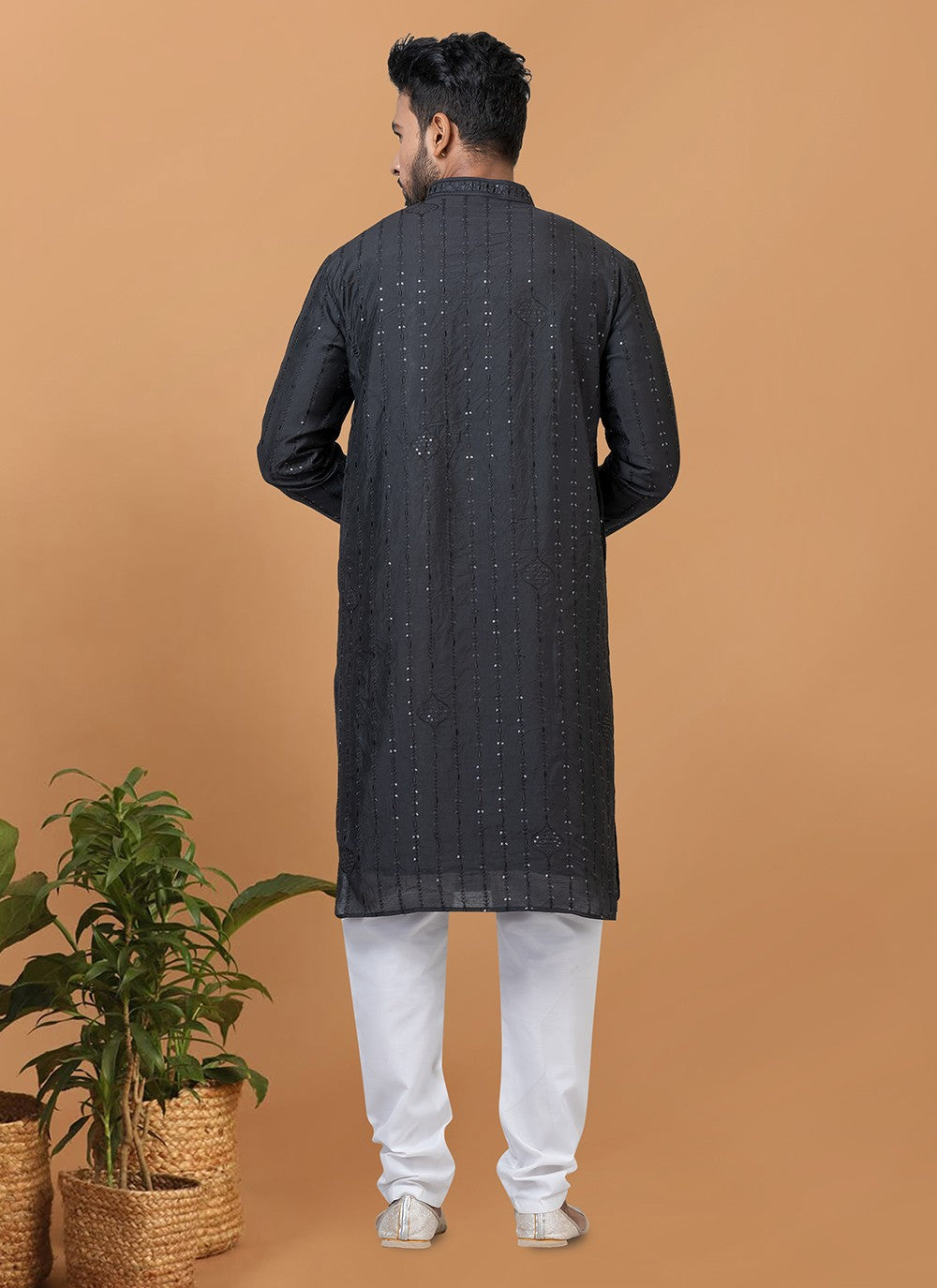 Embroidered Cotton , Viscose Black Kurta Pyjama - M6359