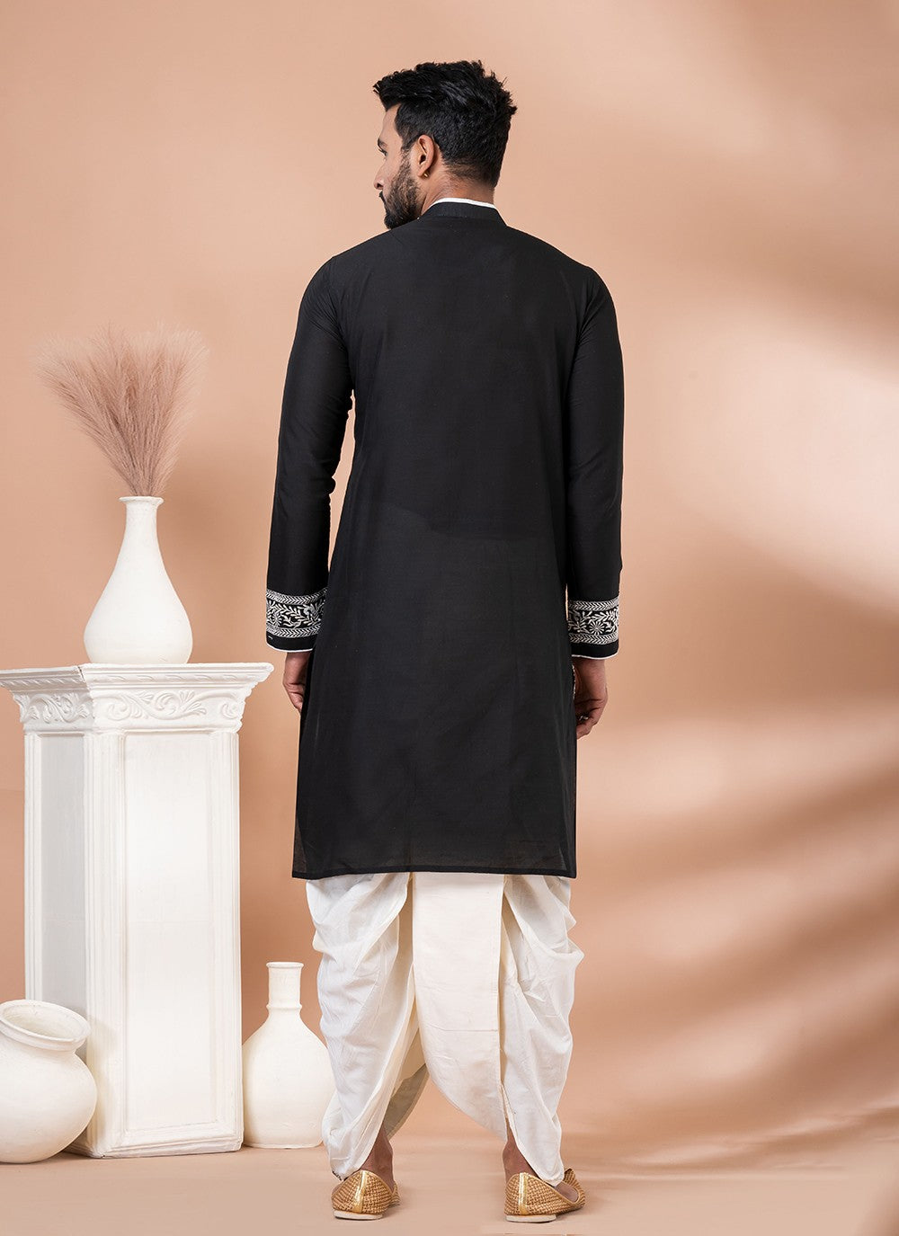 Embroidered Viscose Black Dhoti Kurta - M8291