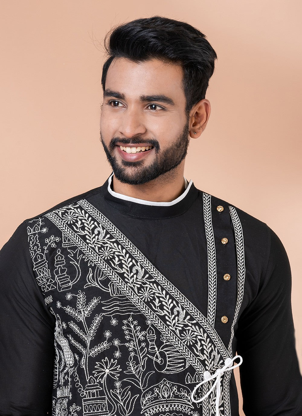 Embroidered Viscose Black Dhoti Kurta - M8291