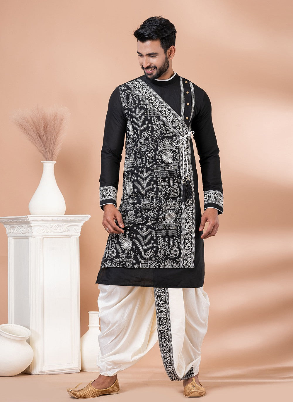 Embroidered Viscose Black Dhoti Kurta - M8291