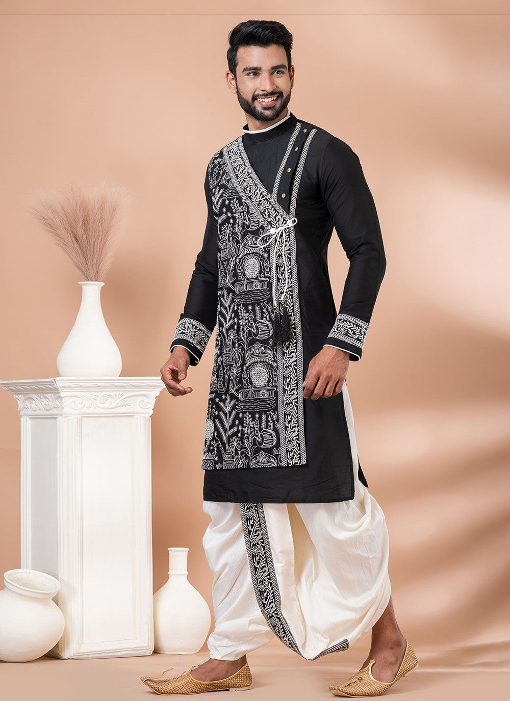 Embroidered Viscose Black Dhoti Kurta - M8291