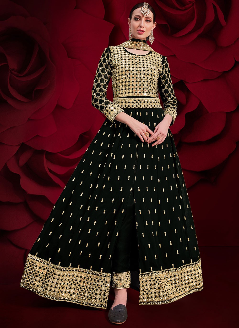 Faux Georgette Floor Length Anarkali - T214