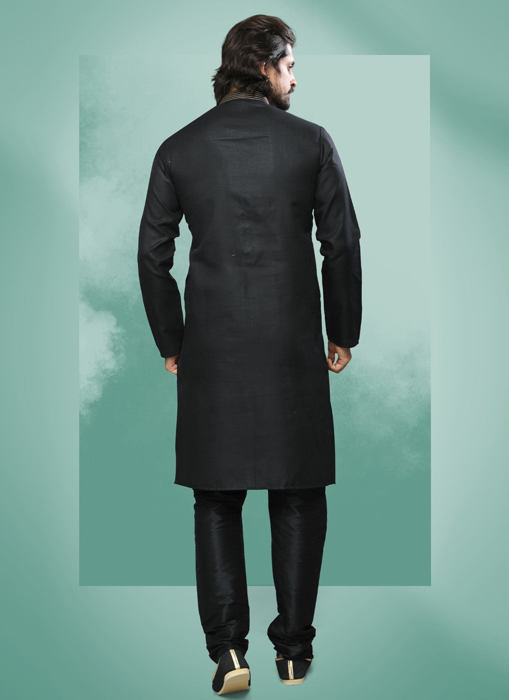 Embroidered Handloom Cotton Black Kurta Pyjama - M4377