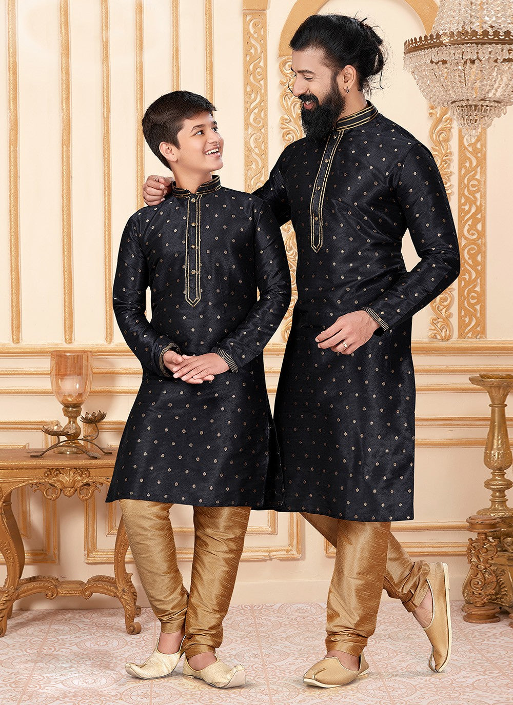 Embroidered Malbari Silk Black Kurta Pyjama - M2041