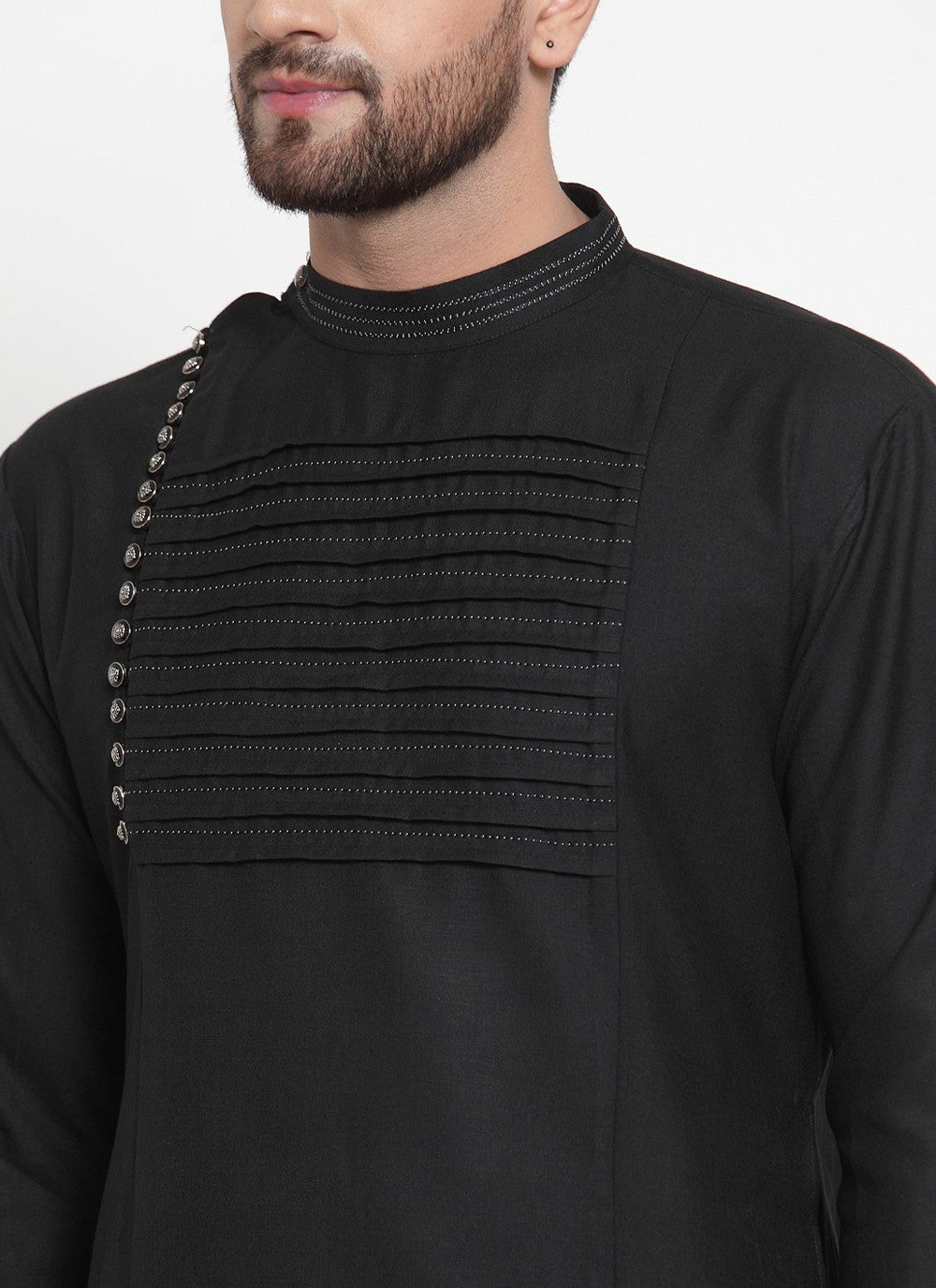 Embroidered Blended Cotton Black Kurta Pyjama - M4502