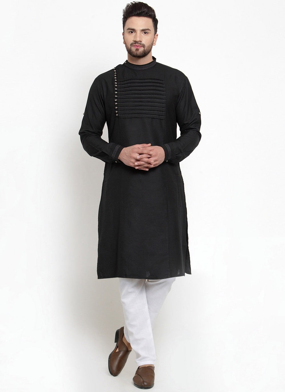 Embroidered Blended Cotton Black Kurta Pyjama - M4502